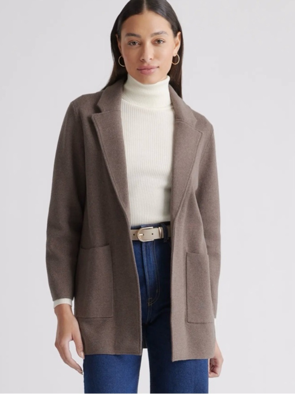 Quince 100% Organic Cotton Knit Blazer Heather Brown Size L